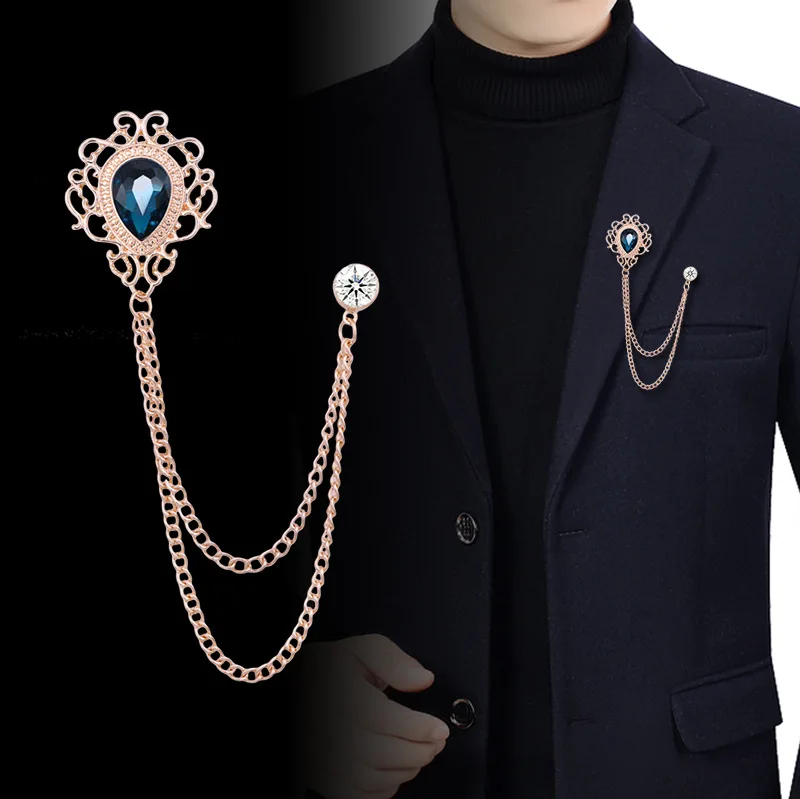 Men'S Accessories Fashion - เข็มกลัดติดปกเสื้อแบบวินเทจประดับพู่ห้อยคริสตัลและเพชรเทียม - เครื่องประดับแฟชั่นสำหรับผู้ชายและผู้หญิง ใช้ได้กับเสื้อสูท เสื้อเชิ้ต และเนคไท