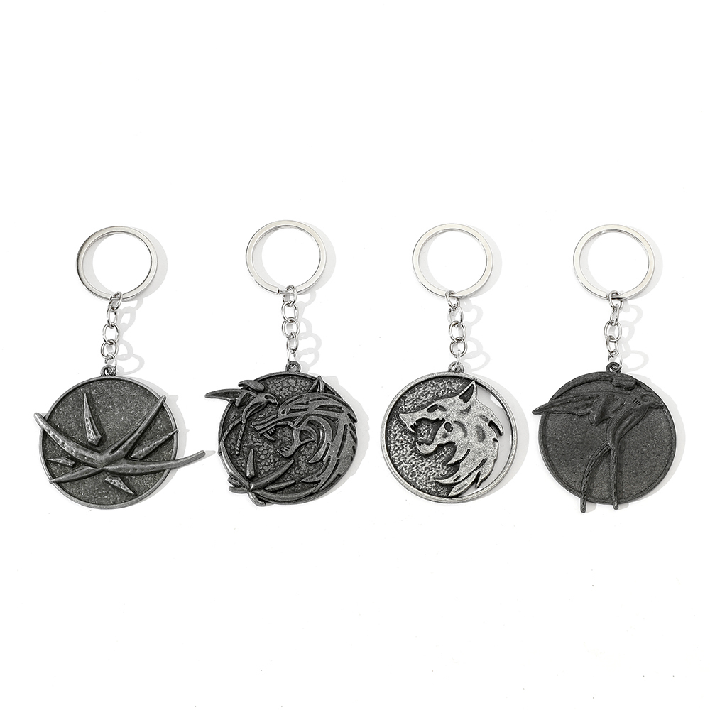 Men Accessories Pendant - พวงกุญแจหัวหมาป่าสไตล์วินเทจ เกม Geralt Of Rivia จี้โลหะรูปหมาป่า