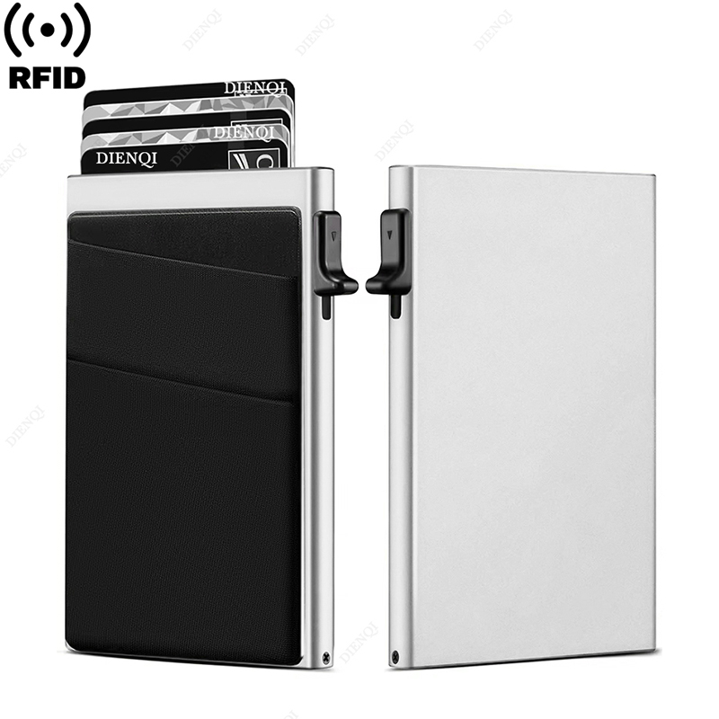 Card Case Minimalist - RFID Blocking ผู้ถือบัตรเครดิตกระเป๋าสตางค์ผู้ชาย Slim Minimalist กระเป๋าสตางค์ผู้ถือบัตรกรณีป้องกันการโจรกรรมโลหะเงินกระเป๋าเดินทาง