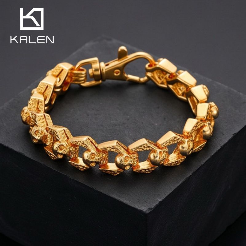 Men'S Accessories Affordable - KALEN สร้อยข้อมือรูปหัวกะโหลกสแตนเลสสตีลสุดหรูสำหรับผู้ชาย เครื่องประดับแฟชั่น งานปาร์ตี้ งานเลี้ยงประจำวัน อุปกรณ์เสริมสำหรับงานปาร์ตี้