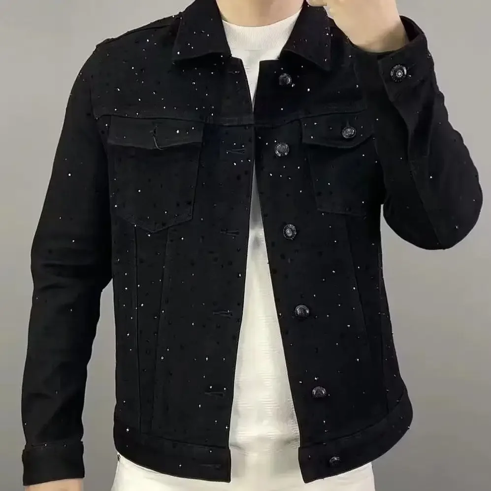 Men'S Accessories For Jeans - กางเกงยีนส์สําหรับชายปุ่ม Casual Slim สั้น DENIM แจ็คเก็ต
