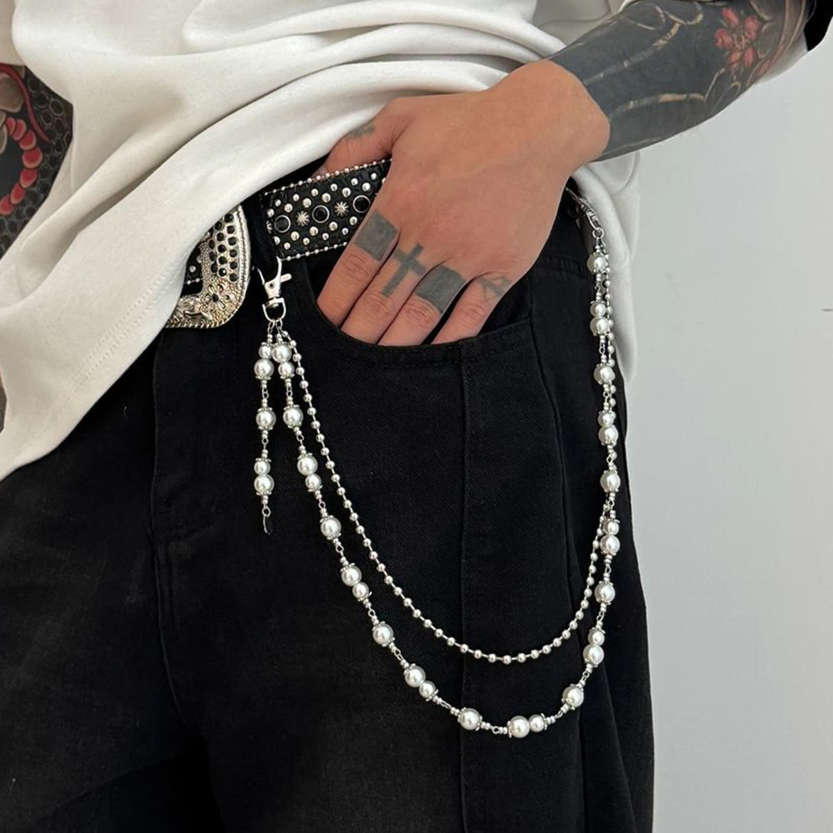 Men'S Accessories For Jeans - Ingemark 2025 Faddish ที่ไม่ซ้ํากันเลียนแบบไข่มุกเอวสําหรับผู้ชายผู้หญิงฤดูร้อนกางเกงยีนส์กางเกง Punk เครื่องประดับอุปกรณ์เสริม