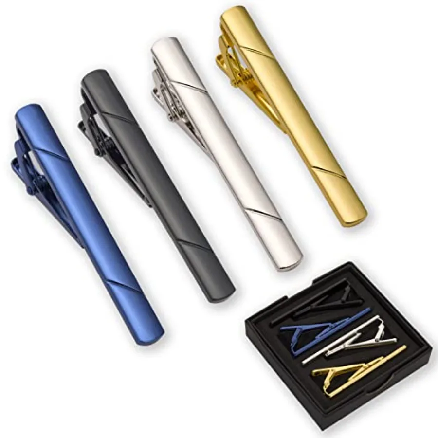 Men'S Accessories Fashion - คลิปหนีบเนคไทสำหรับผู้ชาย 4 ชิ้น พร้อมกล่องของขวัญ อุปกรณ์เสริมชุดสูท เครื่องประดับผู้ชาย