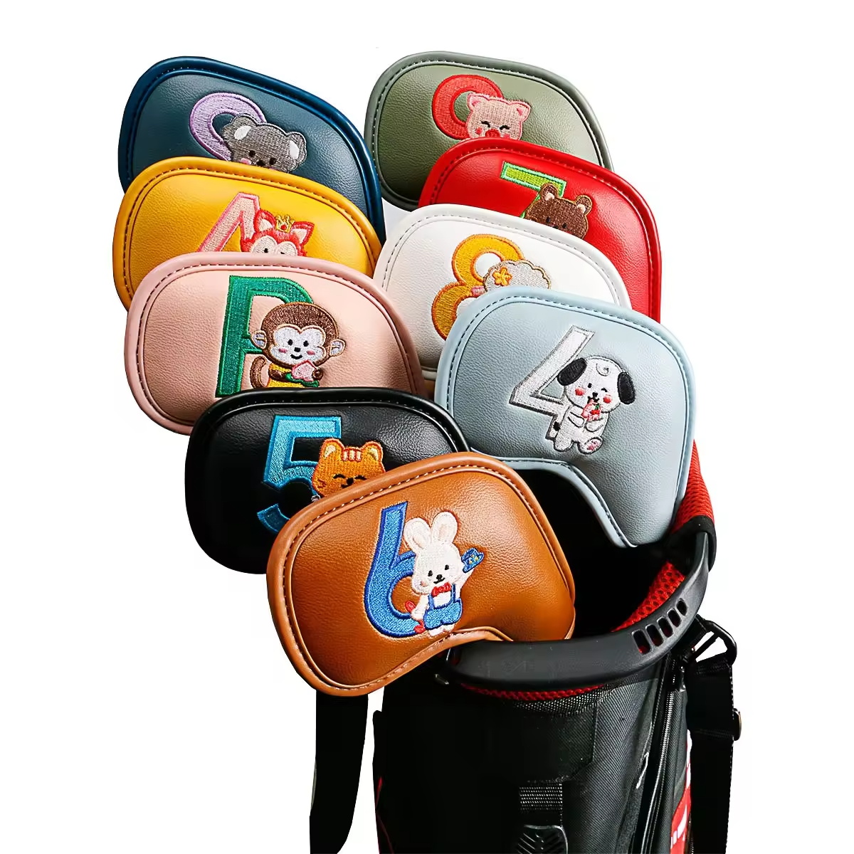 Men'S Accessories Golf - ชุดคลุมหัวไม้กอล์ฟลายการ์ตูนสัตว์น่ารัก 9 ชิ้น, วัสดุหนัง PU ปักลาย,