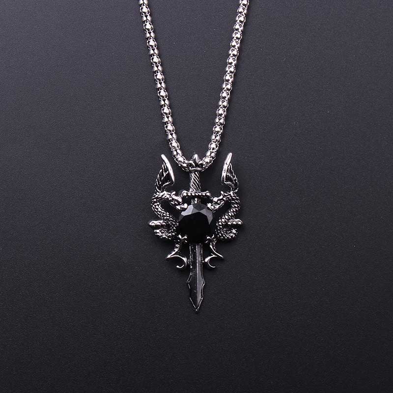Men Accessories Pendant - ดับเบิ้ลดราก้อน แบล็ค เจม ครอสสร้อยคอพังก์จี้แบบกำหนดเองเครื่องประดับสำหรับผู้หญิงผู้ชายของขวัญอินเทรนด์