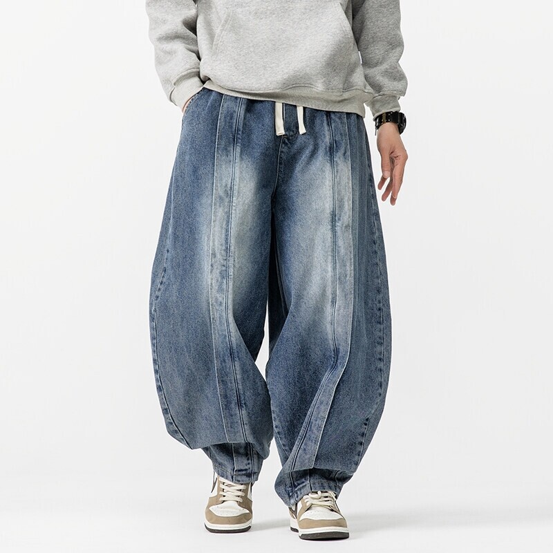 Men'S Accessories For Jeans - 2025 ใหม่VINTAGE HaremกางเกงหลวมHip Hop DENIMกางเกงขากว้างMensตรงขนาดใหญ่แฟชั่นกางเกงยีนส์Elasticเอวกางเกง