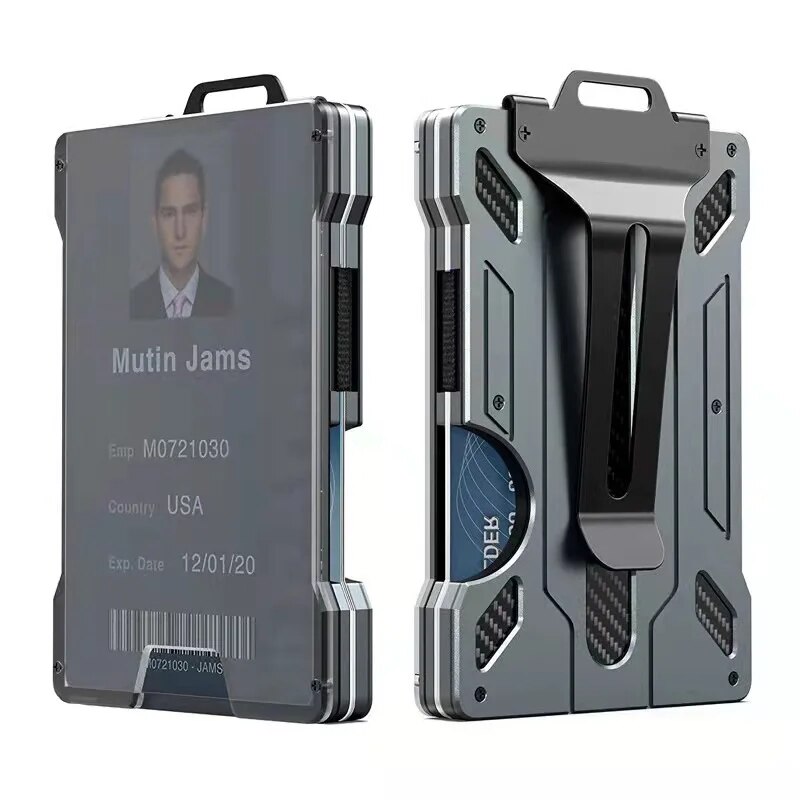 Card Case Minimalist - กระเป๋าสตางค์ทรงบางแบบมินิมอลสำหรับผู้ชาย กระเป๋าสตางค์โลหะพร้อมคลิปหนีบเงิน ช่องใส่บัตรแบบใส ป้องกันการโจรกรรมข้อมูล RFID (คาร์บอนไฟเบอร์)